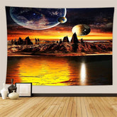 Lofaris Black Gold Galaxy Lake Abstract Landscape Wall Tapestry
